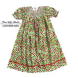 NEW Mom & Me Sz 4 Christmas Holiday Polkadot Smocked Bishop Dress